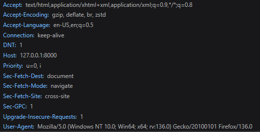 Image of request headers